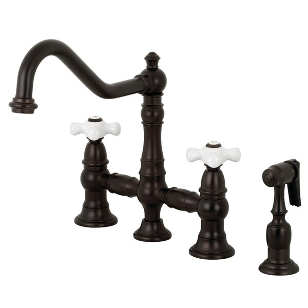 KS3275PXBS Restoration 8" Bridge Kitchen Faucet W/ Sprayer, Bronze